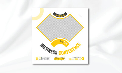 Business webinar invitation design. Webinar and business conference social media post template. Online webinar social media post template. Business conference banner template. Online live webinar.