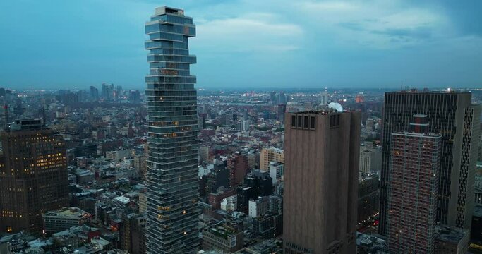 Aerial shot of 56 Leonard Street (also known as Jenga Building), Manhattan, NYC