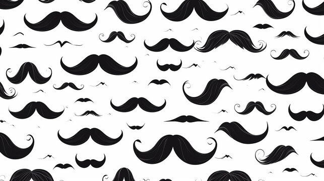 Padr&atilde;o sem emenda de bigode preto sobre um fundo azul. Feliz dia dos pais e conceito de masculinidade. Design elegante retr&ocirc; para papel de embrulho, tecidos, t&ecirc;xteis masculinos, roupas para menino