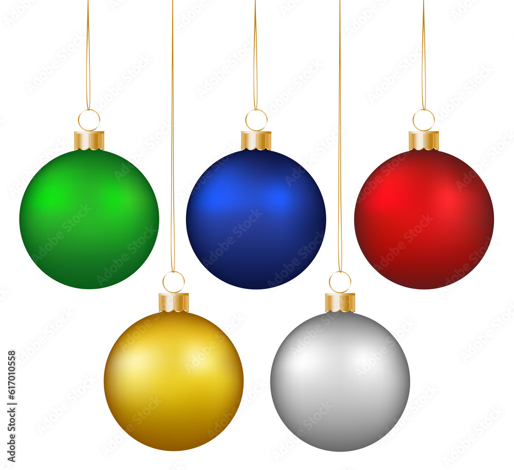 Canvas Prints collection of colorful christmas baubles hanging on strings isolated on transparent background