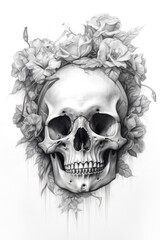 Skull and roses pencil sketch Generative AI