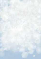 Vector Magical Glowing Background with Silver and Purple Falling Hexagon on Blue. Falling Snow. Glittery Confetti Frame. Christmas and New Year Design. Winter Sky with Bokeh Snowfall.