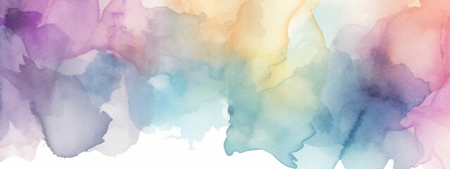 Soft and elegant watercolor splashes in pastel tones, creating a delicate and artistic visual appeal. Web banner backdrop. Generative AI