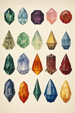 page of gemstones vintage lithograph print made with generative ai