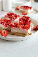 Platter with strawberry cream cake