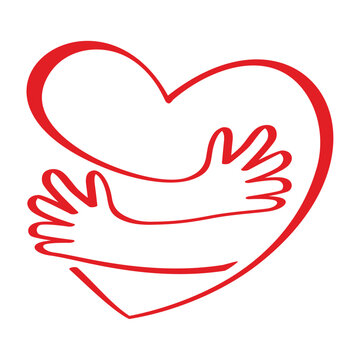 Hug or embrace hands makes up the heart. Vector love symbol on a transparent background