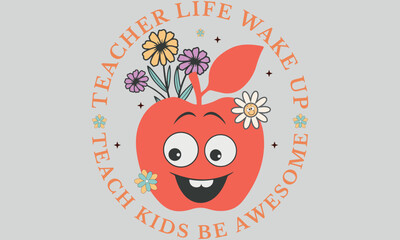 Teacher Retro Flower Sublimation Design