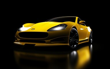 Yellow sports car on black background. AI, Generative AI
