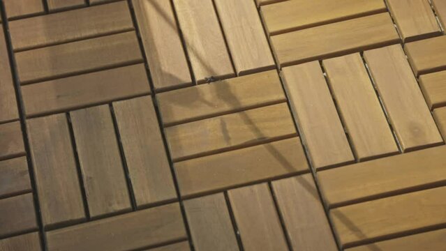 Interlocking Wood Deck Tiles For Outdoor Flooring. Close up