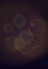 Vector Magical Gold Shine Background with Bokeh Blurred Glowing Circles on Black. Starlight Fog Texture. Glitter Holiday Print. Christmas and New Year Design. Glowing Light on Dark Purple. 