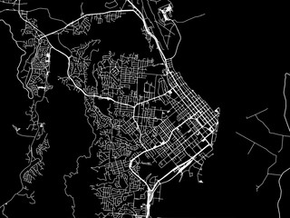 Vector road map of the city of  Cairns in the Australia with white roads on a black background.