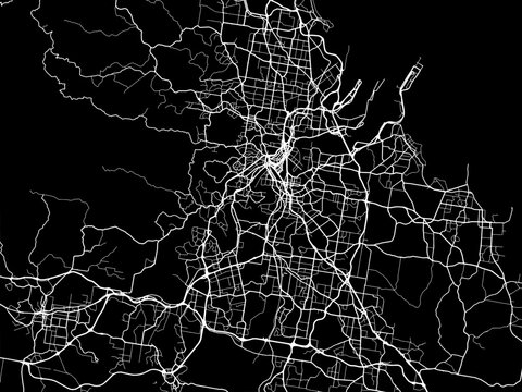 Vector road map of the city of  Brisbane in the Australia with white roads on a black background.
