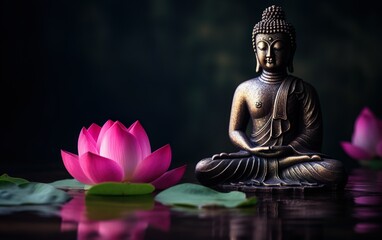 Buddha with lotus flower. AI, Generative AI