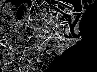 Vector road map of the city of  Newcastle in the Australia with white roads on a black background.