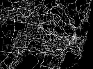 Vector road map of the city of  Sydney in the Australia with white roads on a black background.