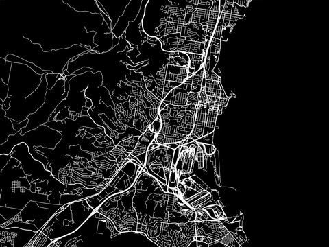 Vector Road Map Of The City Of  Wollongong In The Australia With White Roads On A Black Background.