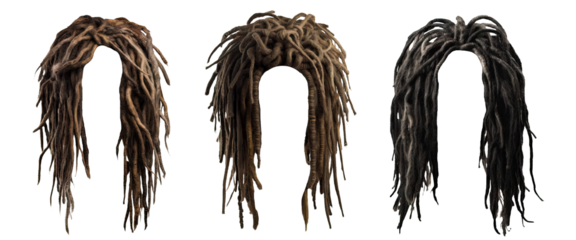 Set of dreadlocks isolated on white background - Generative AI