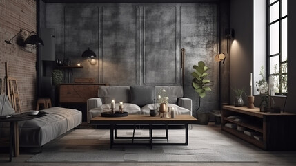 rustic living room interior design. generated ai