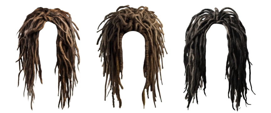 Set of dreadlocks isolated on white background - Generative AI