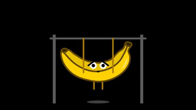 Banana Fruit Doing Pull-Ups Exercise, Bodybuilding Cartoon Character