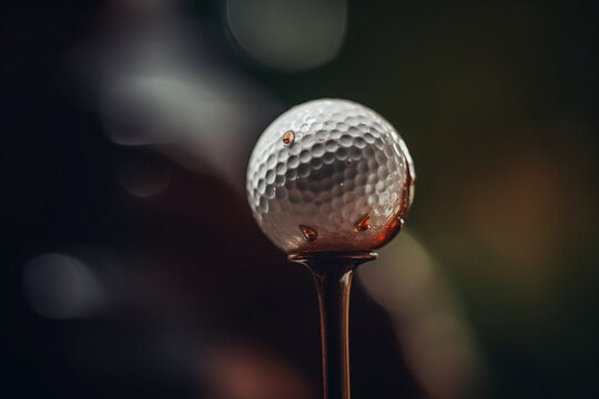 A captivating photo featuring a close-up view of a golf ball on a tee. The driver, poised for the swing, is captured as a motion blur, adding dynamic tension to the scene.