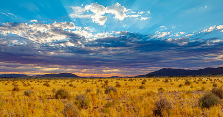 Dramatic sunset in the Namibian desert - Sossusvlei in the Namib Desert, Namibia, Africa