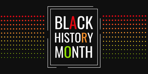 Black History Month greeting with text and colored decorations, 2023 Black History Month celebration banner.