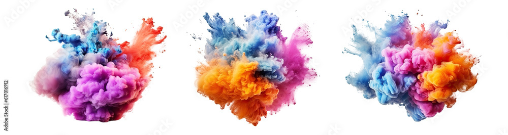 Canvas Prints a colorful smoke explosion isolated on white background - generative ai