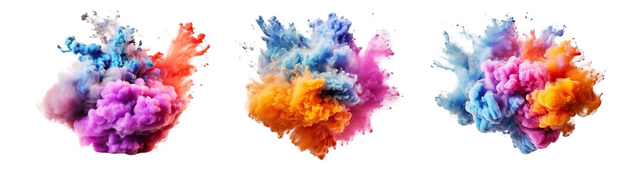 Obraz premium A colorful smoke explosion isolated on white background - Generative AI