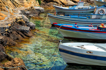 Colorful fishing boats in Greece - 617017301