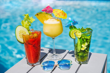 Tropical Drinks at the Pool , Pina Colada, Mojito, Bloody Mary..Key West, Florida, USA