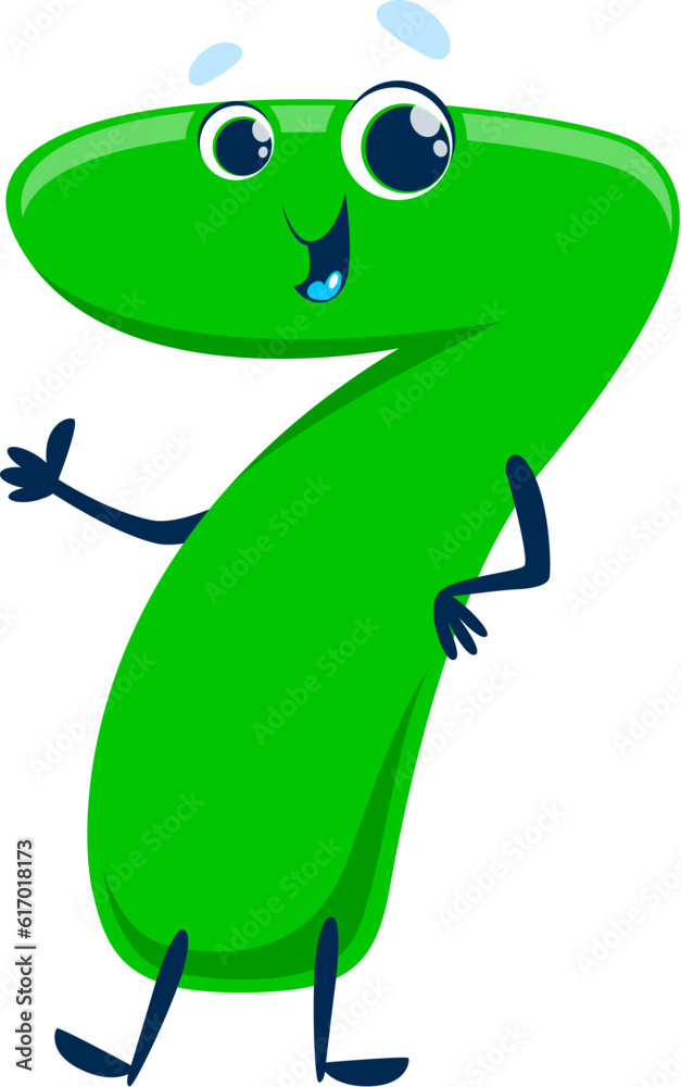 Poster cartoon cute funny number seven character. isolated vector playful and charming 7 figure with big ro