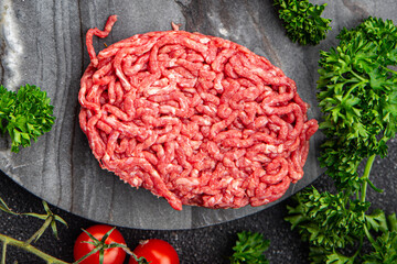 raw meat cutlet fresh ground meat beef, pork, chicken meal food snack on the table copy space food background rustic top view