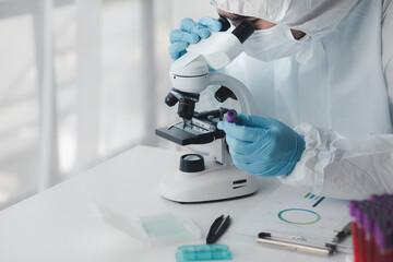 Laboratory is used for scientific research to examine and research blood obtained by sampling patients from hospital, lab assistant doing blood tests for abnormalities. Laboratory and expert concepts.