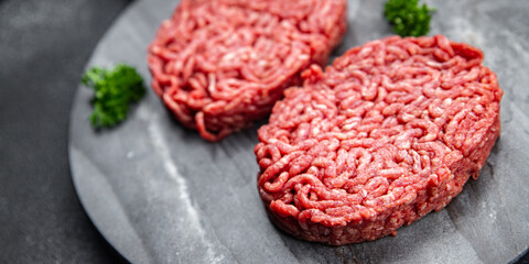 raw meat cutlet fresh ground meat beef, pork, chicken meal food snack on the table copy space food background rustic top view