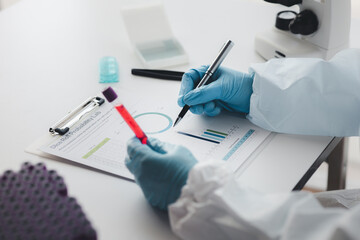 Laboratory is used for scientific research to examine and research blood obtained by sampling of patients from hospitals, lab assistants collecting blood samples from patients. Laboratory concept.