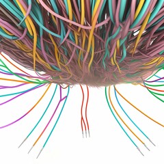 electrical wires tangled in a ball, on a white background. Generative AI