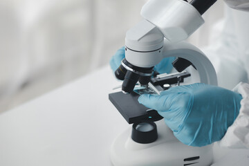 The laboratory is used for scientific research to test and research therapeutic vaccines, lab assistants collect blood samples from patients and perform chemical reactions. Laboratory concept.