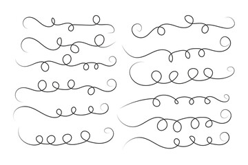 Obraz premium Vintage Filigree Swirls, calligraphy font style Decorative Elements, Text Ornaments curly thin line swings swashes, Flourishes Swirls, text divider, flourish Swirl ornament stroke, scroll design