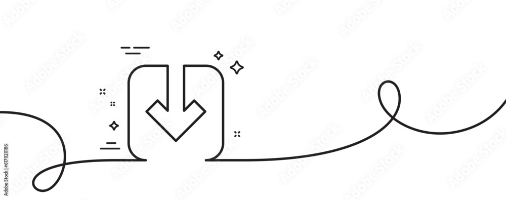 Poster load document line icon. continuous one line with curl. download arrowhead symbol. direction or poin