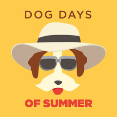 dog days of summer. isolated dog wear summer hat and sunglasses  flat style vectorillustration