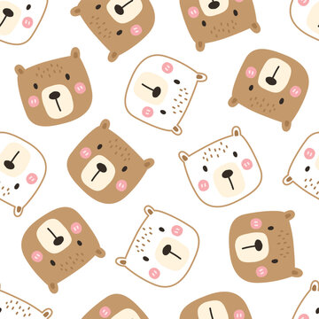 Seamless patterns cute bear cartoons hand-drawn illustrations in a playful flat style