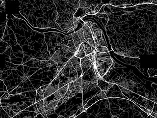Vector road map of the city of  Linz in the Austria on a black background.