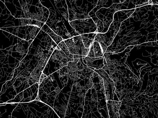 Vector road map of the city of  Salzburg in the Austria on a black background.