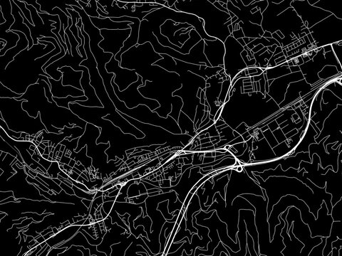 Vector road map of the city of  Kapfenberg in the Austria on a black background.