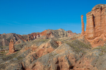 Fototapeta premium Binggou Danxia landform at Zhangye Danxia national geo park in Gansu