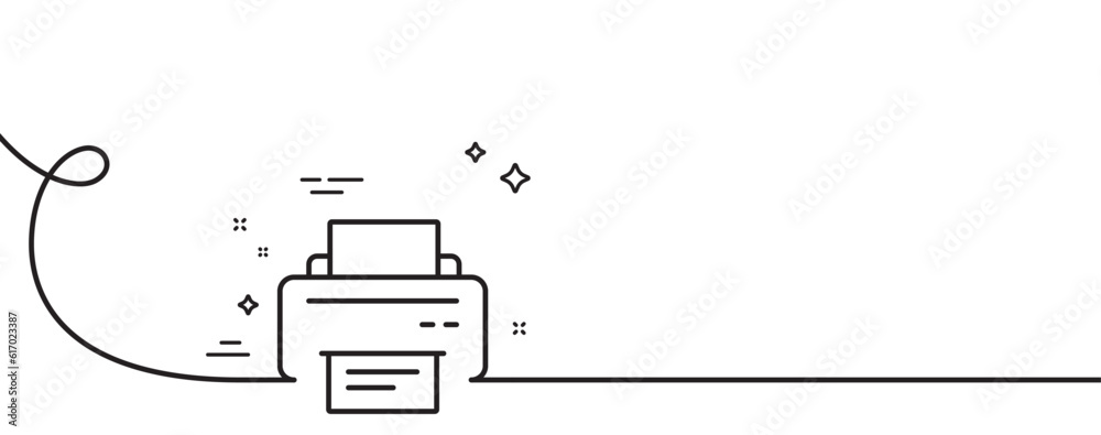 Poster printer icon. continuous one line with curl. printout electronic device sign. office equipment symbo