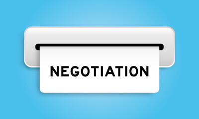 White coupon banner with word negotiation from machine on blue color background