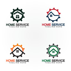 Home service logo, design concept gear and home, suitable for renovation, rebuild companies, and companies that provide home maintenance