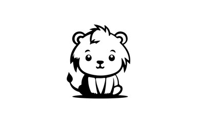 Cute lion shape isolated illustration with black and white style for template.